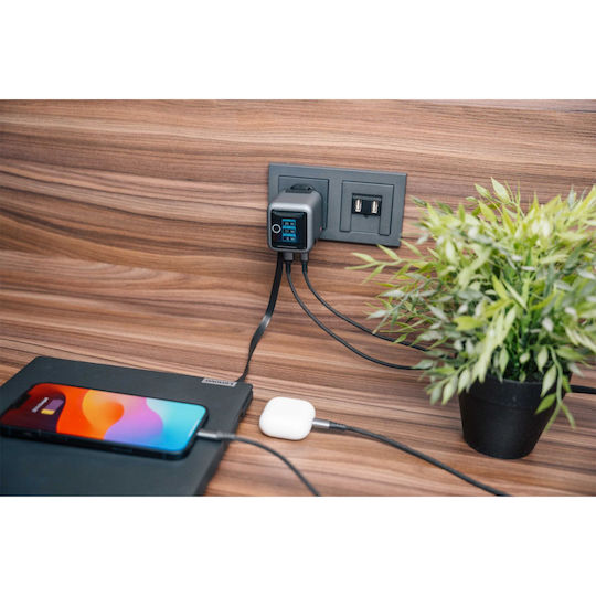 Verbatim GaN-Ladegerät mit USB-A- und USB-C-Anschluss und USB-C-Kabel 70 W Power Delivery / Quick Charge 3.0 Grau (32059)