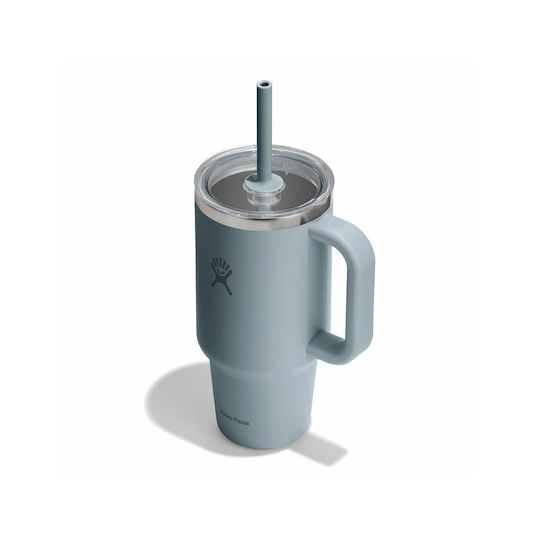 Hydro Flask Handled Tumbler Stainless Steel Thermos Bottle 946ml Shale Gray with Straw and Handle