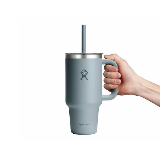 Hydro Flask Handled Tumbler Stainless Steel Thermos Bottle 946ml Shale Gray with Straw and Handle