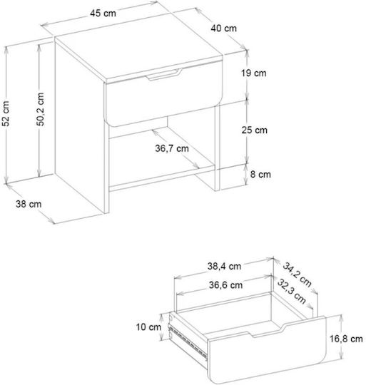 Mida Wooden Ecru Bedside Table 45x40x52cm