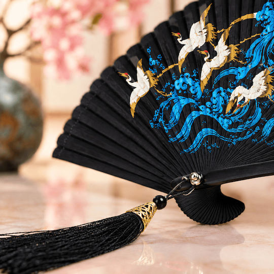4 Seasons Collection Evantai din Bambus Negru Swan 18 cm