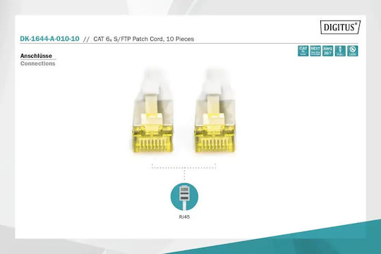 Digitus S/FTP Cat.6a (Gigabit) Καλώδιο Δικτύου Ethernet 1m Γκρι 10τμχ