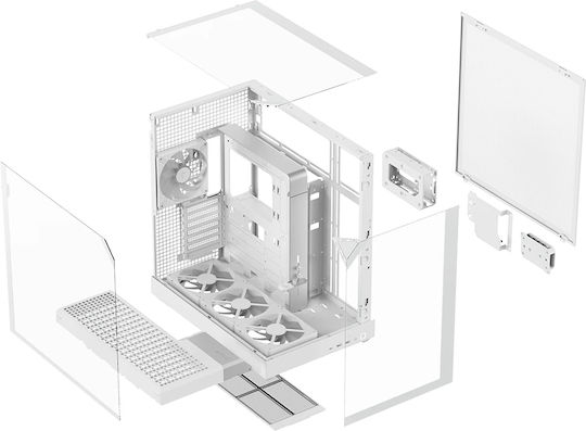 V2-F Gaming Middle Tower Carcasă PC cu Panou Lateral și Iluminare RGB Alb