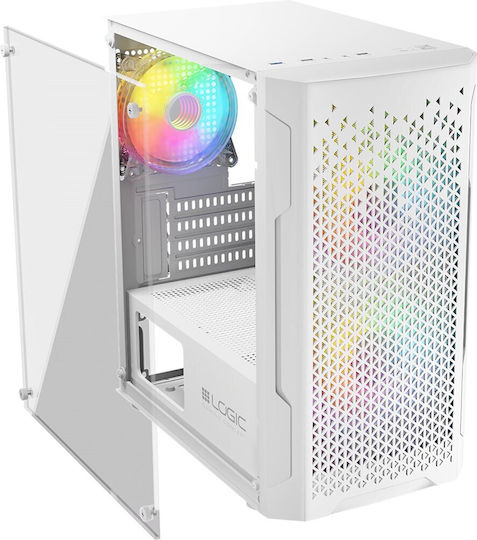 Logic Aramis ARGB Gaming Mini-Turm Computergehäuse mit Seitenfenster Weiß