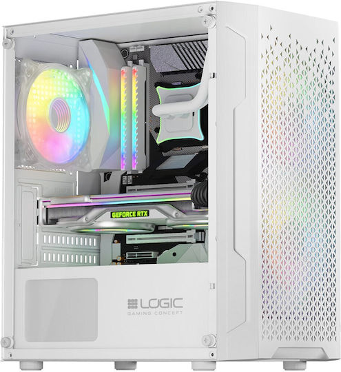 Logic Aramis ARGB Gaming Mini-Turm Computergehäuse mit Seitenfenster Weiß