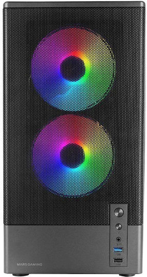 Mars Gaming MC-ONYX Gaming Mini Tower Computer Case with Side Window and ARGB Lighting Black