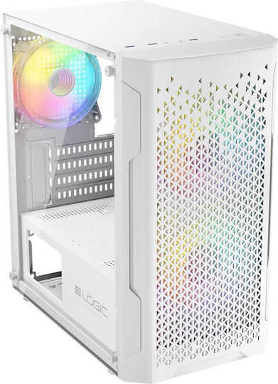 Logic Aramis ARGB Gaming Mini-Turm Computergehäuse mit Seitenfenster Weiß