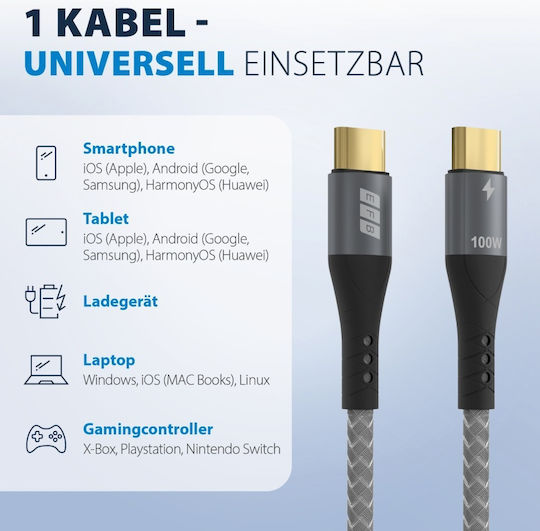 EFB Cablu USB 2.0 USB-C Masculin - USB-C 100W PD 3m USB-CC-00004