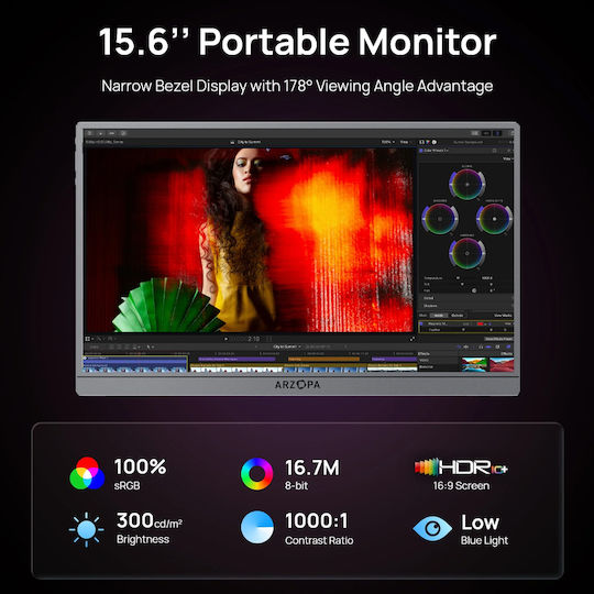 Arzopa A1 Pro IPS HDR Tragbarer Monitor 15,6" FHD 1920x1080 Grau