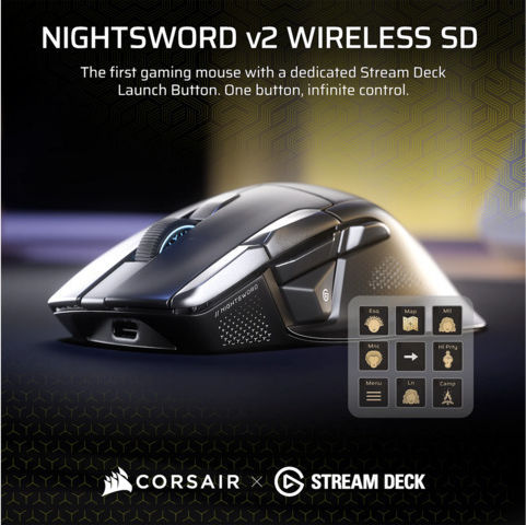 Corsair Nightsword V2 Безжична RGB Геймърска Мишка 33000 DPI Черна
