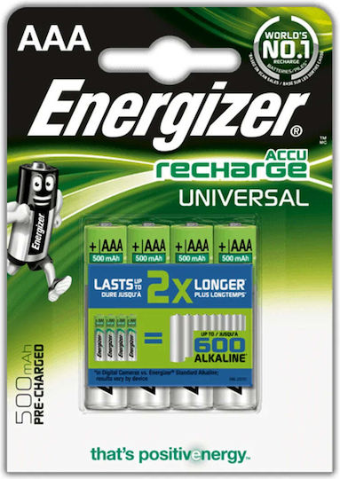 Energizer Universal Επαναφορτιζόμενες Μπαταρίες 1/3 AAA 500mAh 4τμχ