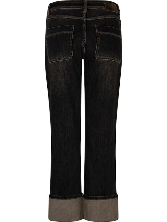 Graue Damenjeans mit hohem Bund und geradem Bein