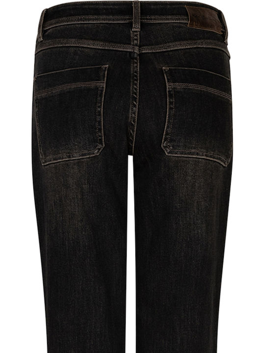 Graue Damenjeans mit hohem Bund und geradem Bein