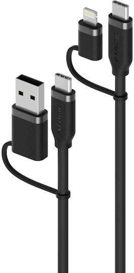 Alogic USB To Lightning / Type-C Кабел Черен 0.254m ELSI4IN1U2BK1.5
