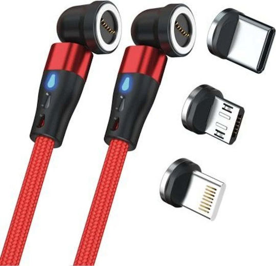 RealPower Плетена USB към Lightning / Type-C / micro USB Кабел Червен 1м (439649)