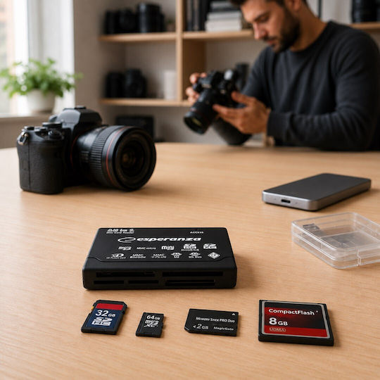 Esperanza EA-119 Картов Четец USB 2.0 за SD/микроSD/Memory Stick/CompactFlash/xD