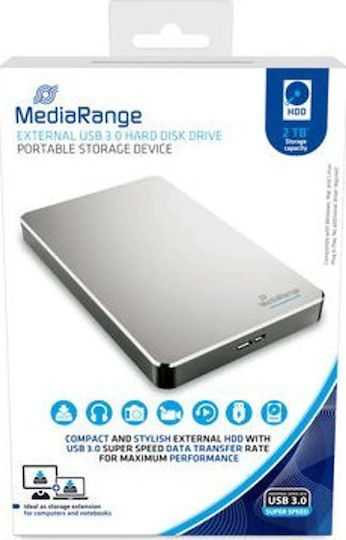 MediaRange MR997 USB-A 3.0 Външен HDD 2TB 2.5" Сребрист