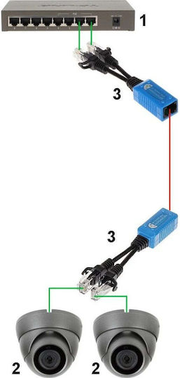 Pulsar Poe Адаптер Сплитер P-poe2 2xRJ45 Щепсел 1xRJ45 Гнездо Модел P-poe2