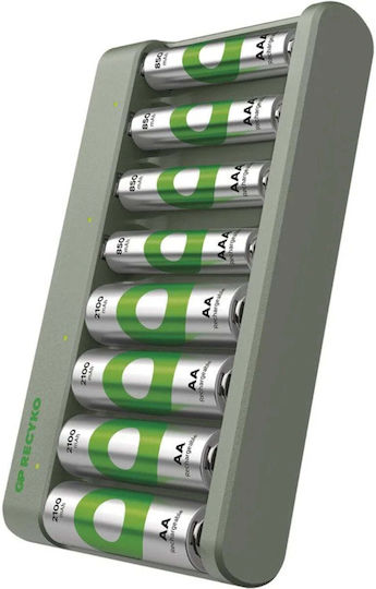GP Batteries ReCyko E821 Charger 8 Batteries Ni-MH Size AA Set with 4x AA 2100 mAh & 4x AAA 850 mAh