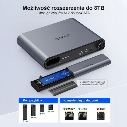 Orico PTM1 USB-C Докинг станция с HDMI 4K PD Ethernet Сребриста