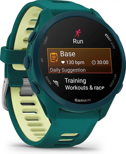 Garmin Forerunner 170 Music 43 mm Wasserdichte Smartwatch mit Herzfrequenzmesser (Petrolgrün Zitronengelb)