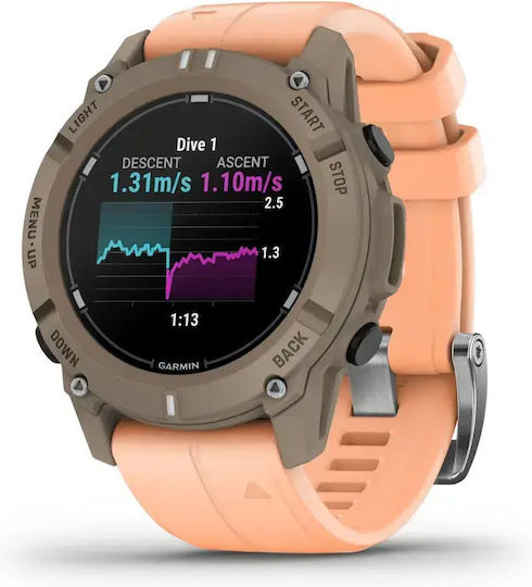 Garmin Descent G2 45 mm Smartwatch Rezistent la Apă cu Monitor de Ritm Cardiac (Paloma cu Shell Pink - Large)
