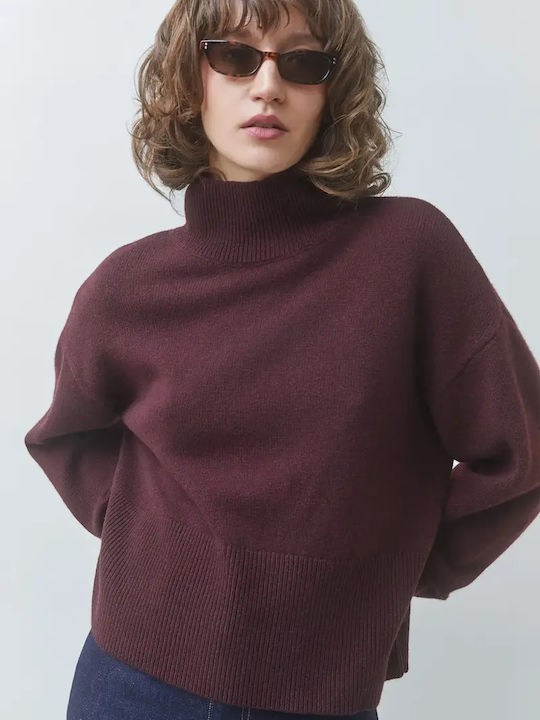 Pulover de Damă din Lână cu Mâneci Lungi Burgundy