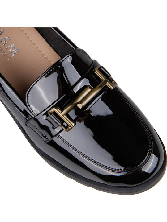 Patent Leather Women's Loafers in Black Colour