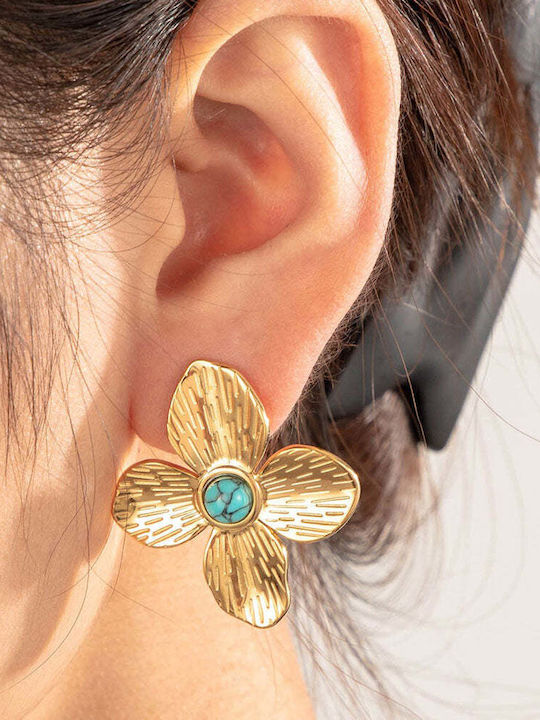 Earrings Studs Steel with Turquoise Stones