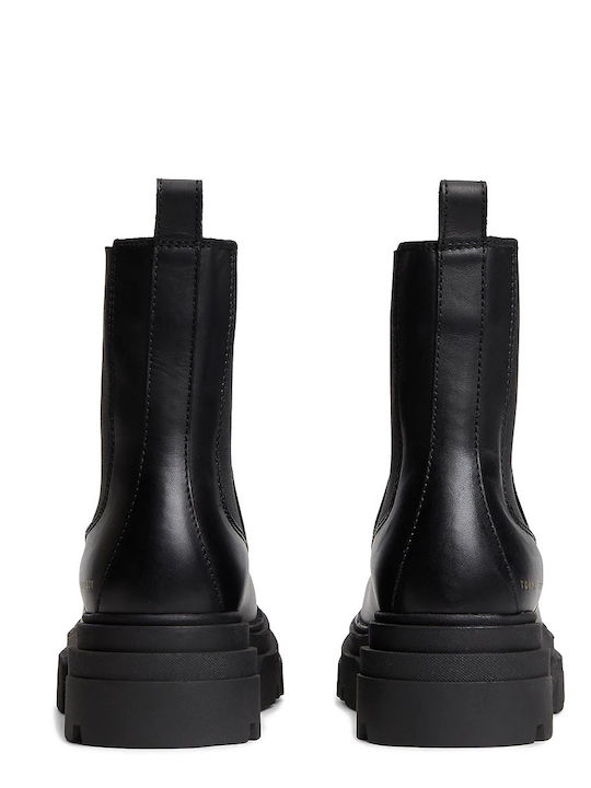 Leather Women's Chelsea Ankle Boots with Medium Heel Black
