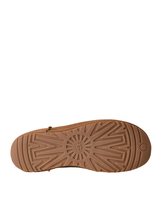 Classic Mini Enwrap Ghete Dama Din Piele Cu Platformă și Blană Maro Tabac