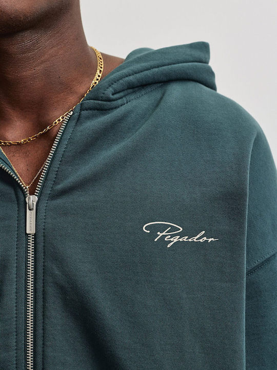 Суитшърт с качулка Washed Dark Teal Cream