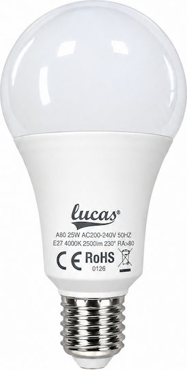Lucas LED-Lampe 25W 188mm für Fassung E27 und Form A80 Naturweiß 2500lm