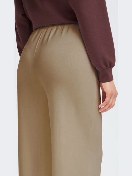 Pantaloni Dama din Țesătură cu Elastic, Croială Lejeră, Bej