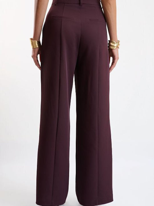 Women's High-Waisted Wide-Leg Trousers Burgundy