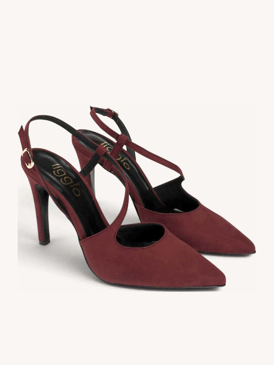 Bordeauxfarbene Wildleder-Slingback-Pumps mit gekreuztem Riemchen