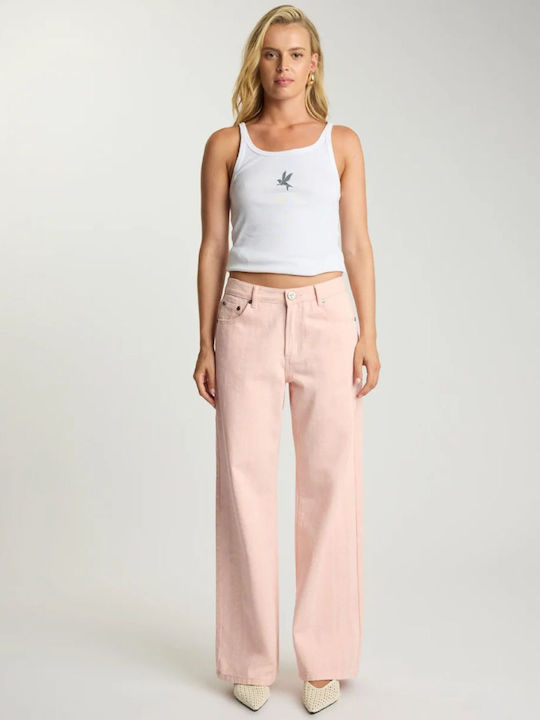Waist Pantaloni Jeans de Damă cu Croială Relaxed Roz