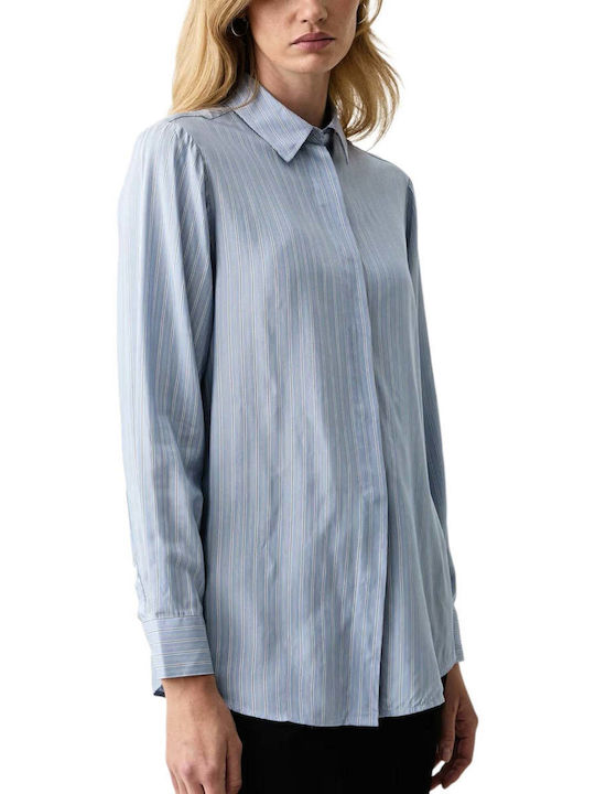 Long Sleeve Blue Striped Women's Shirt