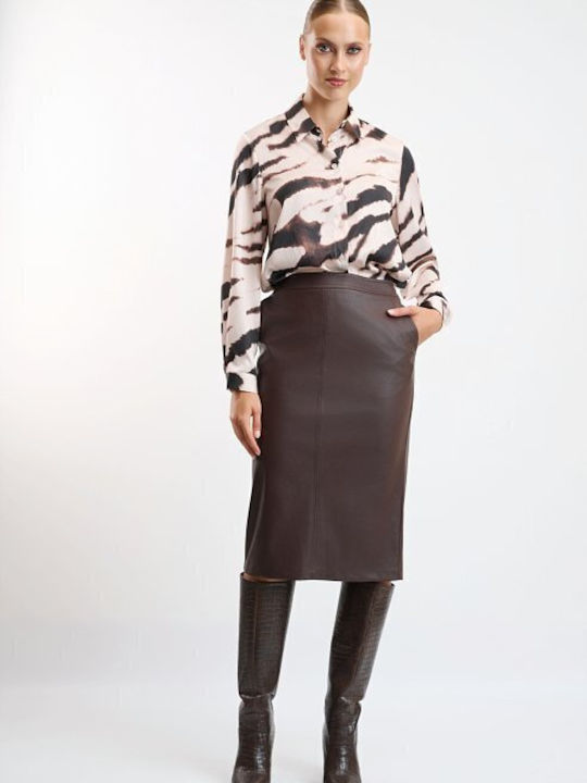 Langärmeliges Damen-Satinhemd Beige