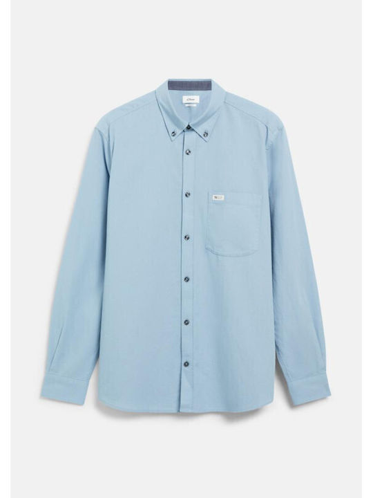 Long Sleeve Cotton Shirt in Regular Fit Light Blue