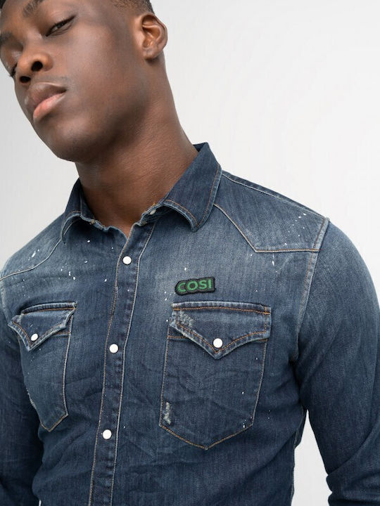 Long Sleeve Denim Shirt Dark Denim