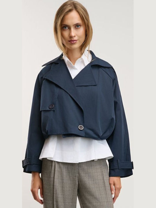 Damen-Kurzmantel Blau mit Knöpfen