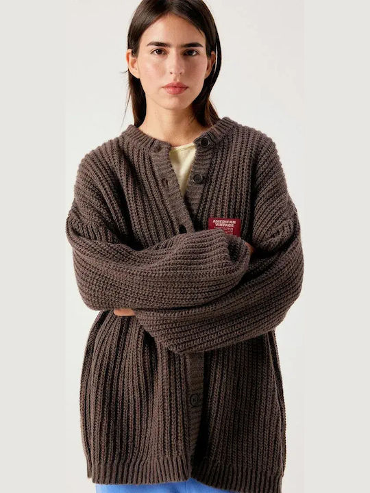 Lange Gestrickte Damenstrickjacke mit Knöpfen Brown