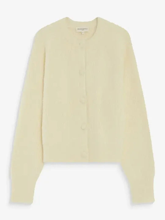 Cardigan Lung pentru Femei, Tricotat, cu Nasturi, Vanilla