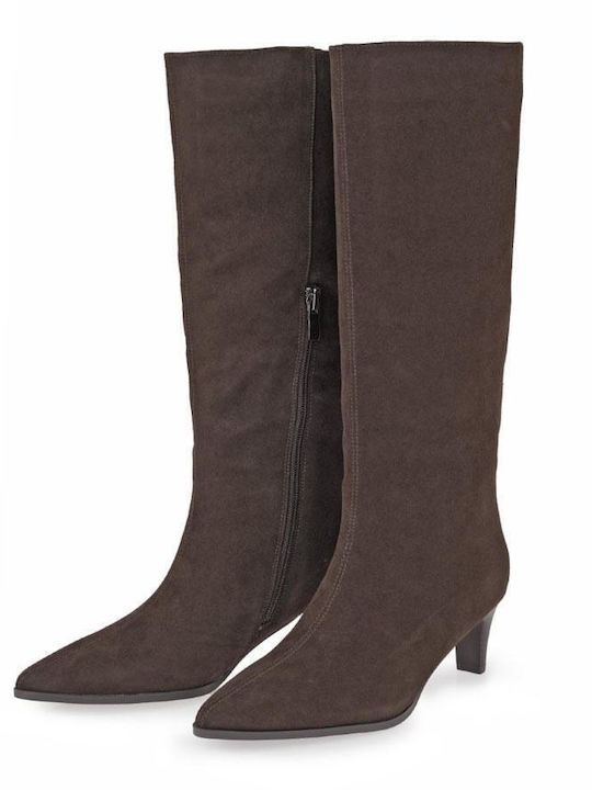 Suede Women's Boots with Medium Heel Brown