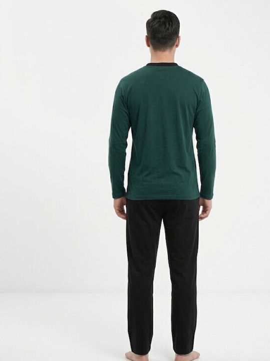 Soccus Pijama Bărbătească de Iarnă din Bumbac Green/Black