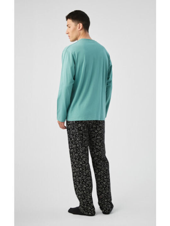 Minerva Winterlicher Herrenpyjama aus Baumwolle Green Light