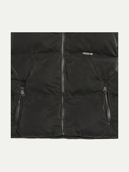 Kids Sleeveless Short Hooded Black Parka