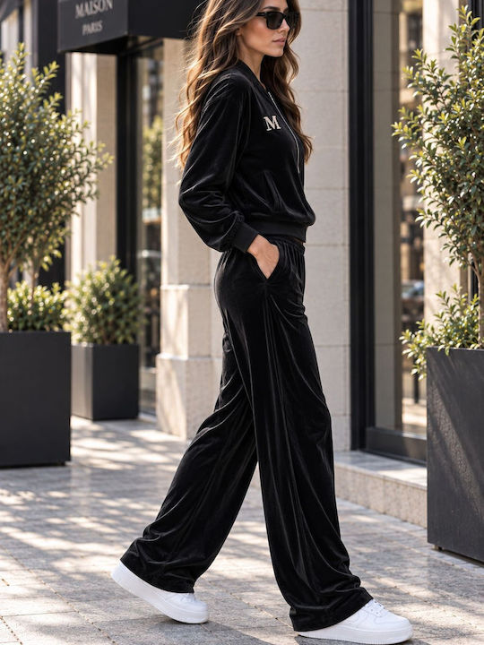 Black Velour Tracksuit Set
