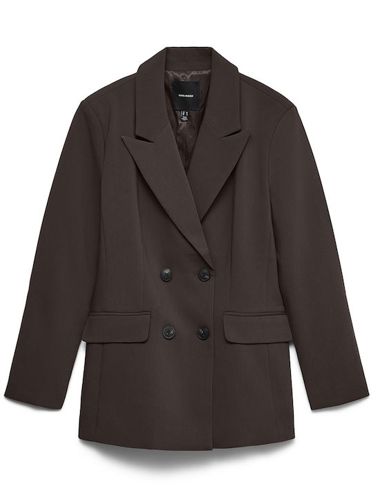 Vero Moda Women's Double-Breasted Blazer Coffee Bean Brown